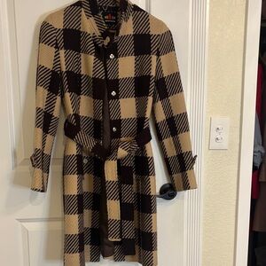 Elegant Plaid Trench Coat in Brown and Tan, Burberry like coat, 100% wool
